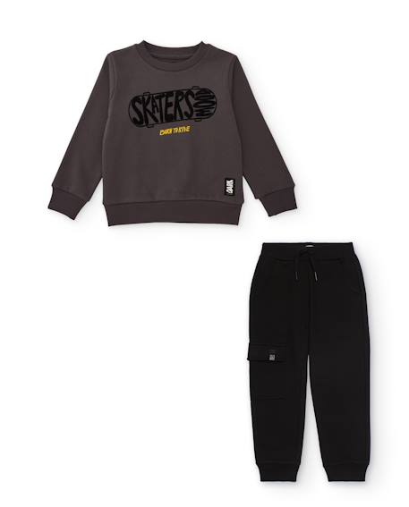 Ensemble pour garçon en maille avec sweat de skate et pantalon cargo Gris 1 - vertbaudet enfant 
