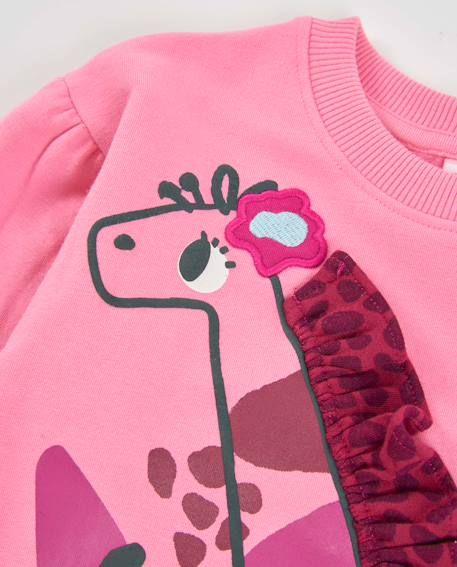 Sweat fille en molleton à motif girafe et volants Rose 4 - vertbaudet enfant 