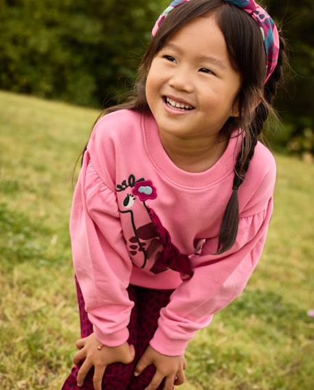 Ensemble fille en molleton avec sweat girafe et pantalon assorti Rose 1 - vertbaudet enfant 
