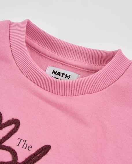 Sweat-shirt fille en molleton avec logo brodé et poignets côtelés Rose 3 - vertbaudet enfant 