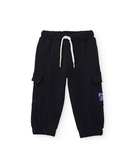 Pantalon cargo garçon en molleton doux avec poches latérales Noir 1 - vertbaudet enfant 