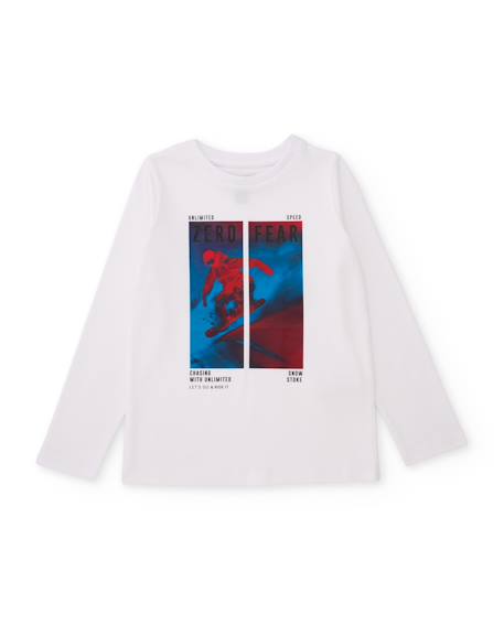 T-shirt garçon en maille avec imprimé frontal et manches longues Blanc 1 - vertbaudet enfant 