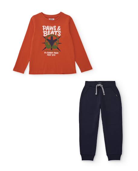 Ensemble garçon avec t-shirt en coton design musical et pantalon jogger Orange 1 - vertbaudet enfant 