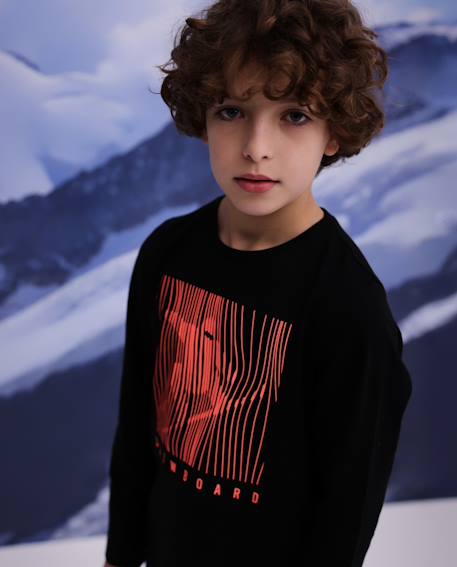 T-shirt garçon en maille avec imprimé graphique en contraste Noir 1 - vertbaudet enfant 