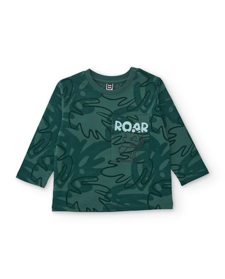 T-shirt garçon en jersey motif jungle avec poche poitrine Vert 1 - vertbaudet enfant 