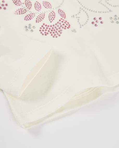 T-shirt fille en maille avec design floral et col rond Blanc 4 - vertbaudet enfant 