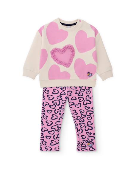 Ensemble fille en molleton avec sweat à cœurs et legging assorti Rose 2 - vertbaudet enfant 
