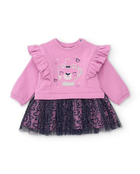 Robe fille en molleton à volants et motif ludique Rose 1 - vertbaudet enfant 