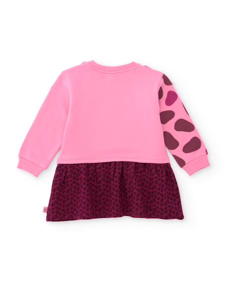 Robe fille en molleton à imprimé animal et jupe en tulle Rose 2 - vertbaudet enfant 