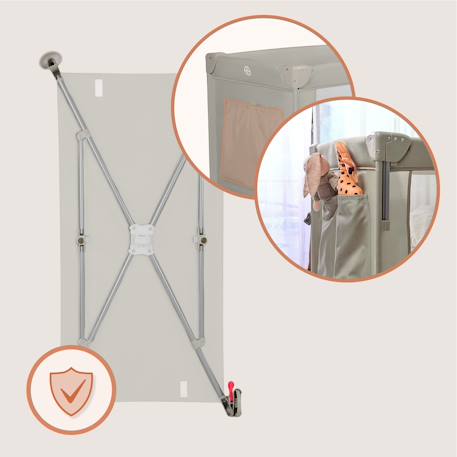 Lit cododo 3en1 ellen avec fonction lit parapluie et parc bébé, matelas haute densité et roulettes Beige sand+Black carbon+Green sage 5 - vertbaudet enfant 