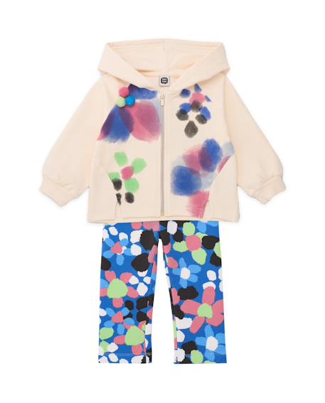 Ensemble bébé fille en molleton avec sweat imprimé et legging assorti Blanc 1 - vertbaudet enfant 