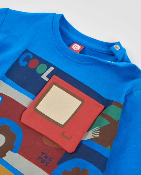 T-shirt manches longues en jersey pour garçon avec motif véhicule Bleu 5 - vertbaudet enfant 