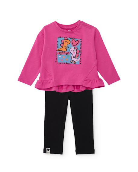 Ensemble fille en jersey avec t-shirt dinosaures et leggings assortis Rose 1 - vertbaudet enfant 