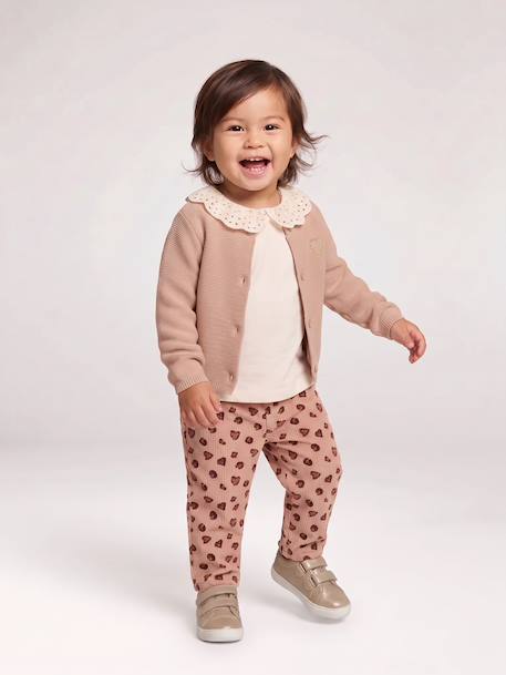 Cardigan broderie dorée coeur bébé beige+ivoire+vieux rose 7 - vertbaudet enfant 