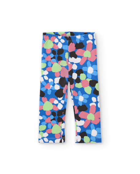Legging fille en molleton à imprimé floral et taille élastique Bleu 1 - vertbaudet enfant 