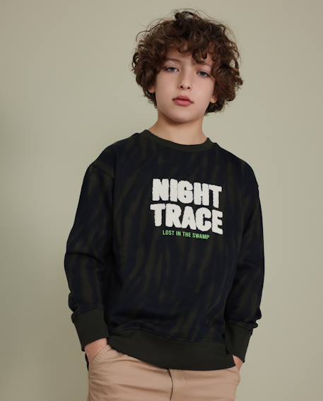 Sweat garçon en molleton avec message imprimé et détails vert olive Vert 1 - vertbaudet enfant 