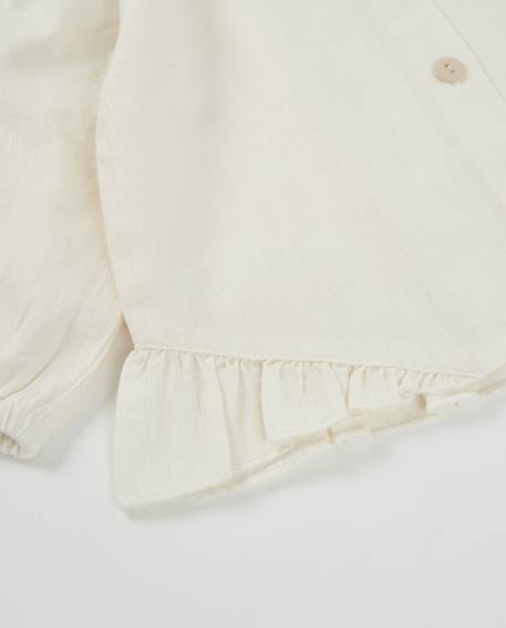 Blouse fille en toile à col volanté et broderies Blanc 4 - vertbaudet enfant 