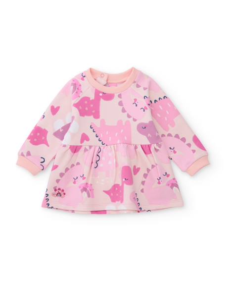 Robe en molleton pour bébé avec imprimé dinosaures Rose 1 - vertbaudet enfant 