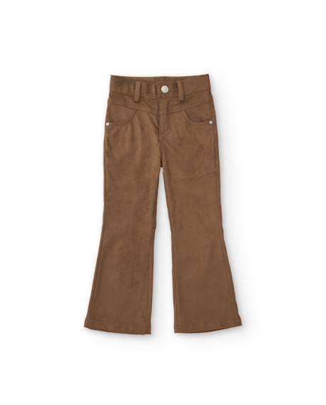 Pantalon de fille en daim avec coupe évasée et taille ajustée Marron 2 - vertbaudet enfant 
