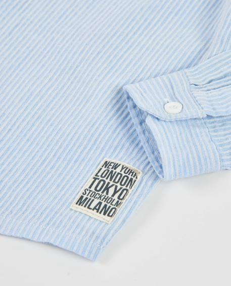 Chemise en coton pour garçon à fines rayures et poche frontale Bleu 4 - vertbaudet enfant 