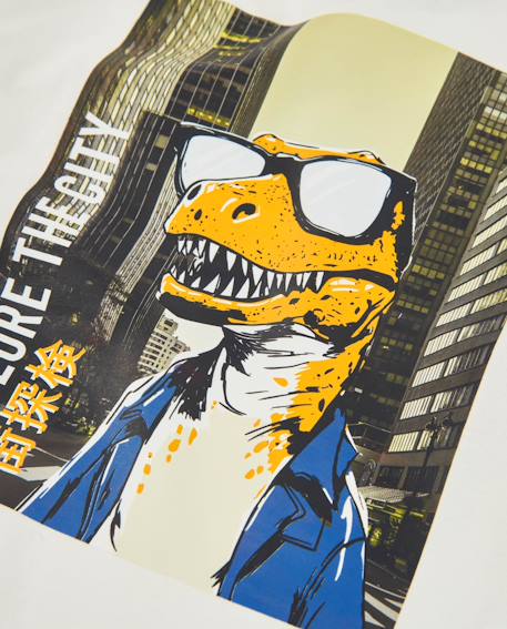 T-shirt garçon en maille avec imprimé de dinosaure avec lunettes Blanc 3 - vertbaudet enfant 