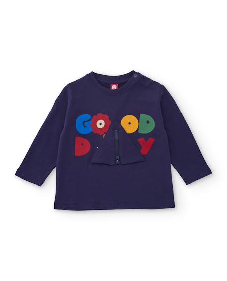 T-shirt en jersey pour garçon avec imprimé et fermeture éclair décorative Bleu 1 - vertbaudet enfant 