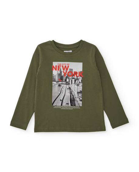 T-shirt garçon en maille avec imprimé de ville et manches longues Vert 1 - vertbaudet enfant 