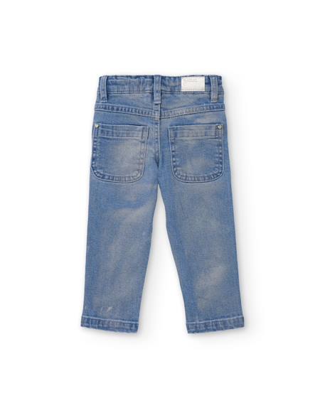 Jean pour bébé fille avec broderie florale et coupe confortable Bleu 2 - vertbaudet enfant 