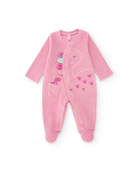 Barboteuse en maille pour bébé avec dinosaures brodés Rose 1 - vertbaudet enfant 