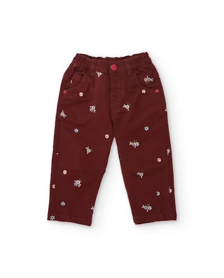 Pantalon fille en tissu tissé avec broderie et taille élastique Rouge 1 - vertbaudet enfant 