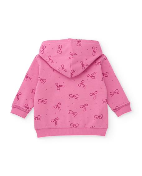 Sweat en molleton pour bébé fille avec capuche, fermeture éclair et motif de nœuds Rose 2 - vertbaudet enfant 