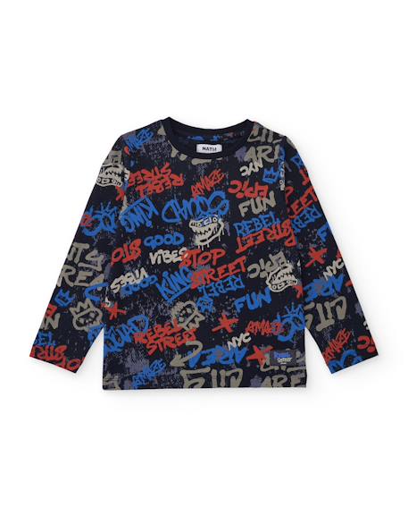 T-shirt garçon en jersey avec imprimé créatif graffiti Bleu 1 - vertbaudet enfant 