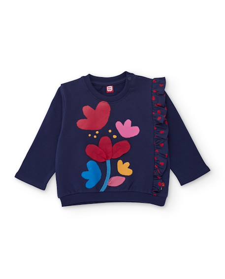 Sweat en molleton pour fille à motif floral et volants Bleu 2 - vertbaudet enfant 