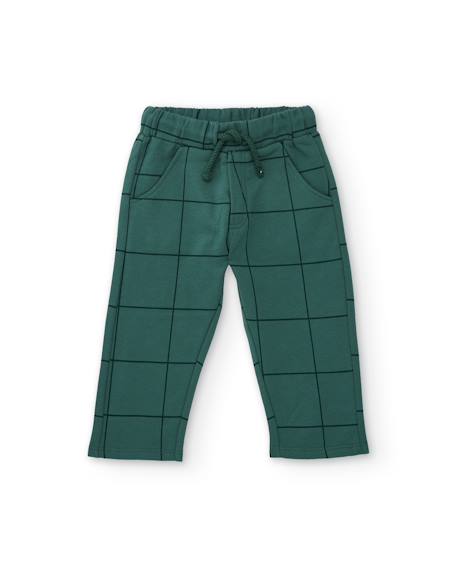 Pantalon garçon en molleton à carreaux avec cordon de serrage Vert 1 - vertbaudet enfant 