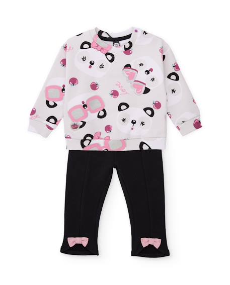 Ensemble fille en molleton avec sweat panda et legging à nœuds Blanc 2 - vertbaudet enfant 