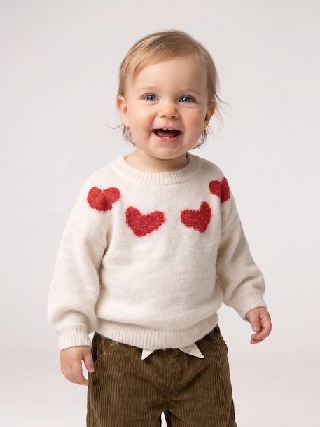 Pull jacquard bébé fille beige chiné+parme 1 - vertbaudet enfant 