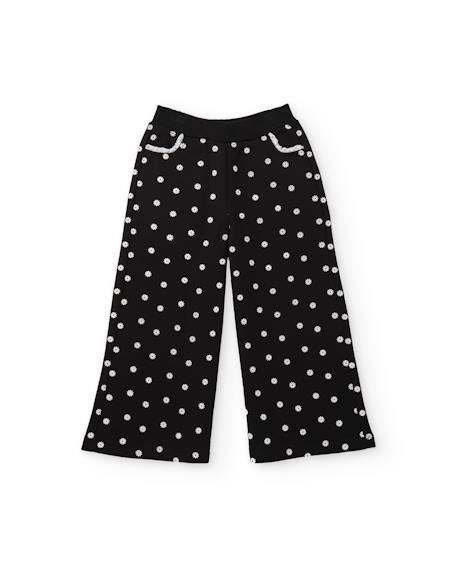 Pantalon fille en molleton avec jambes larges et design floral intégral Noir 2 - vertbaudet enfant 
