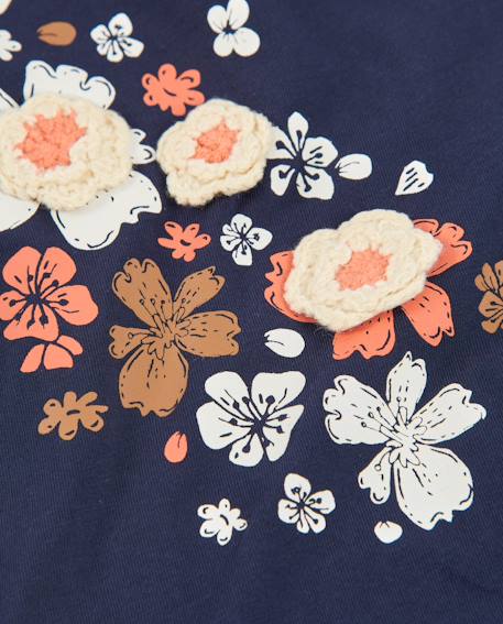 T-shirt de fille en maille avec imprimé floral latéral Bleu 4 - vertbaudet enfant 
