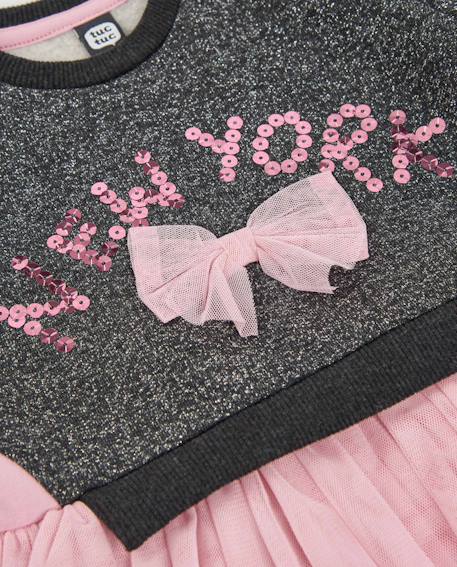Robe fille buste en molleton à sequins et jupe en tulle Gris 4 - vertbaudet enfant 