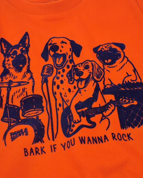 Sweat garçon en molleton avec imprimé chiens rockeurs Orange 4 - vertbaudet enfant 