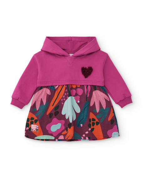 Robe bébé fille à capuche et imprimé floral en tissu léger Violet 1 - vertbaudet enfant 