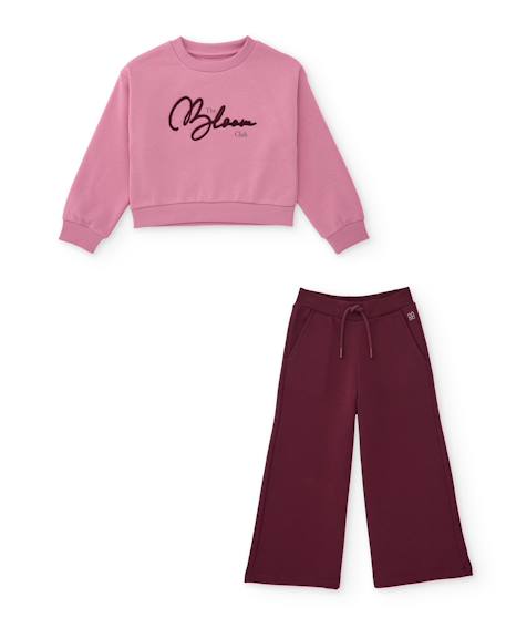 Ensemble de fille avec sweat en coton brodé et pantalon Rose 1 - vertbaudet enfant 