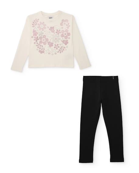 Ensemble fille en maille avec t-shirt à imprimé floral et leggings ajustés Blanc 1 - vertbaudet enfant 