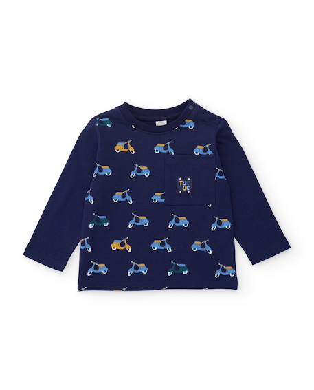 T-shirt à manches longues garçon en jersey à imprimé ludique Bleu 1 - vertbaudet enfant 