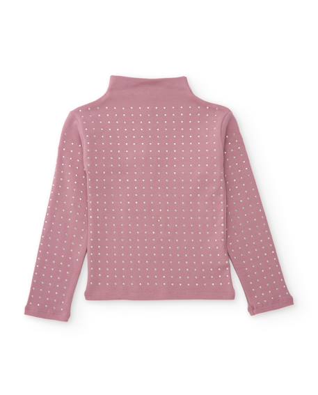 T-shirt fille en maille à col montant et appliques brillantes Rose 1 - vertbaudet enfant 