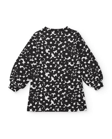Robe pour fille en molleton avec imprimé floral et manches bouffantes Noir 2 - vertbaudet enfant 