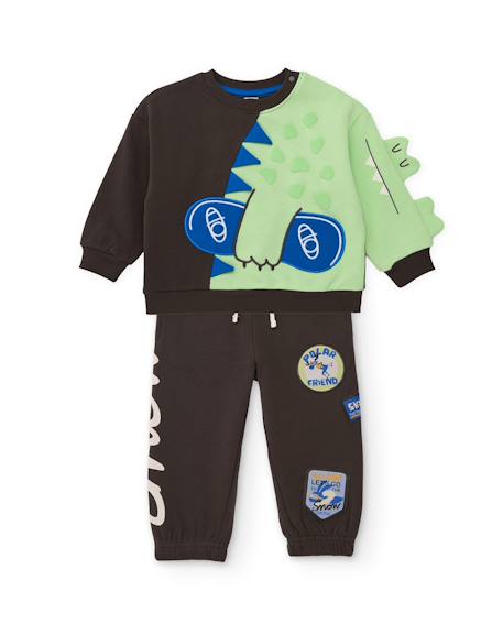 Ensemble en molleton pour bébé garçon avec patchs et motif crocodile Marron 1 - vertbaudet enfant 