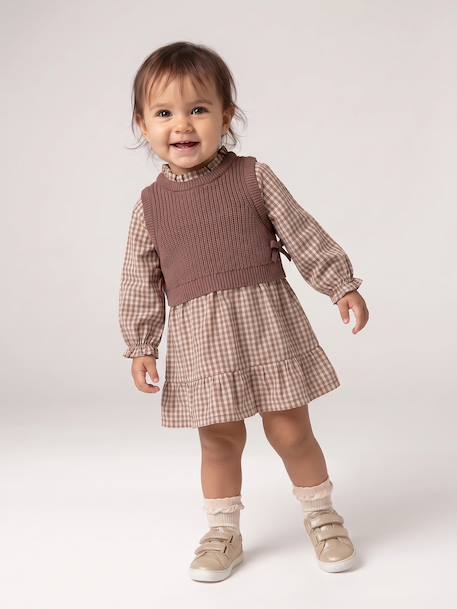 Robe 2 en 1 bébé fille manches longues chocolat 2 - vertbaudet enfant 