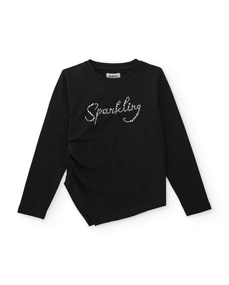 T-shirt fille en maille avec détails brillants et coupe asymétrique Noir 1 - vertbaudet enfant 