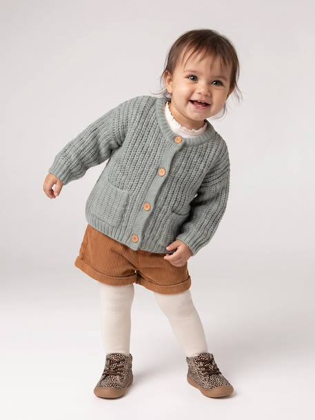 Gilet bébé en maille grosse jauge beige chiné+vert sauge 14 - vertbaudet enfant 